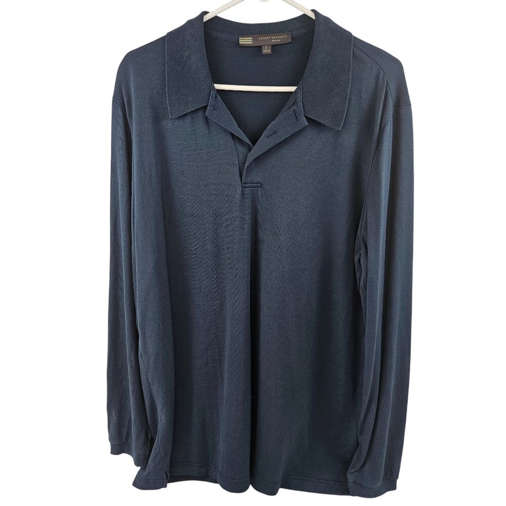 Robert Barakett Polo Shirt Mens Large Montreal Blue Pima Cotton Long Sleeve - Picture 1 of 8